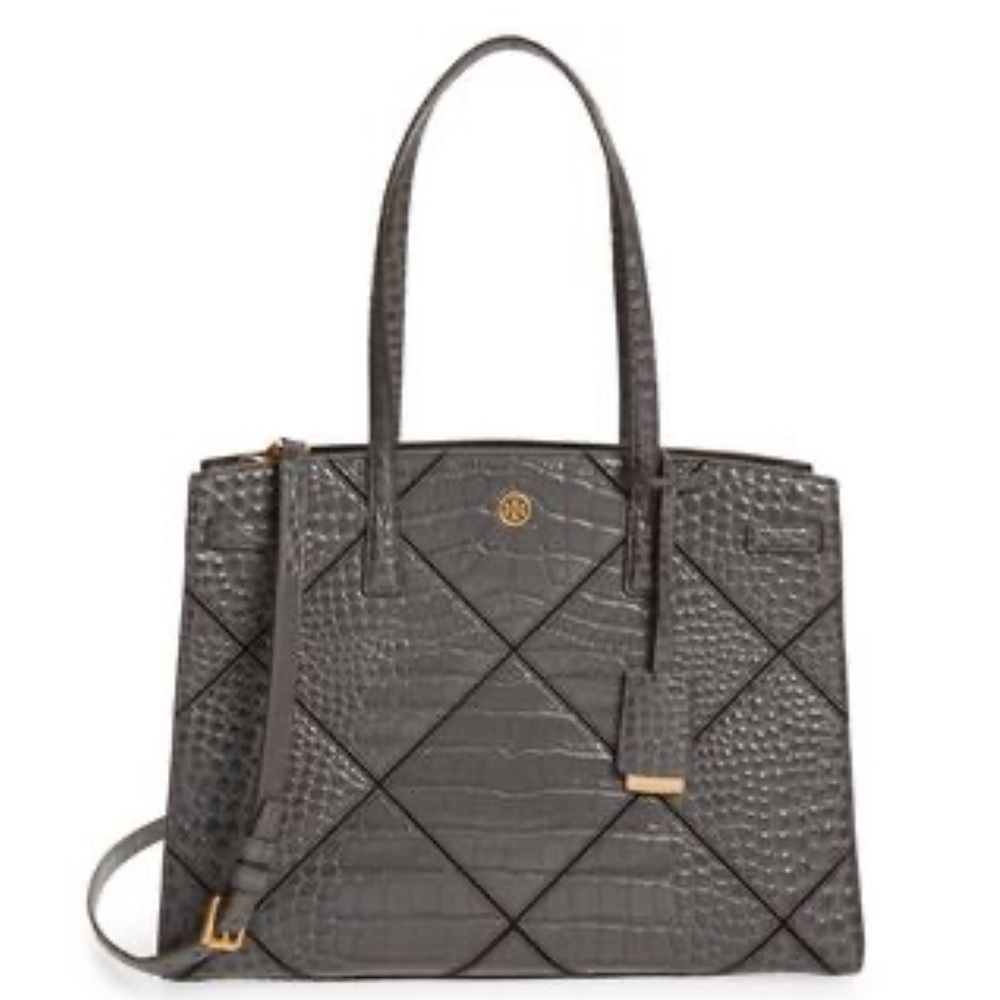 Tory Burch Walker Croc Embossed Leather Satchel Large